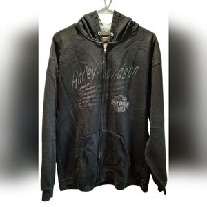 Harley-Davidson Hoodie Mens Black Full Zip Biker Motorcycle Outdoor